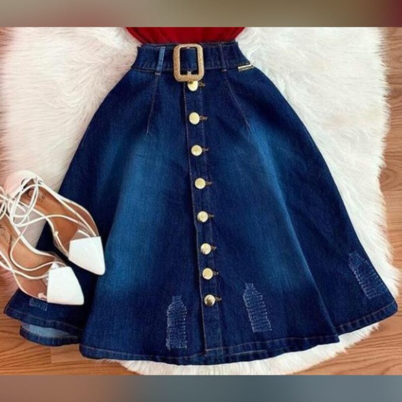 Saia Midi Evasê Para Meninas - Cintura Alta Com Bolsos | GORLYA