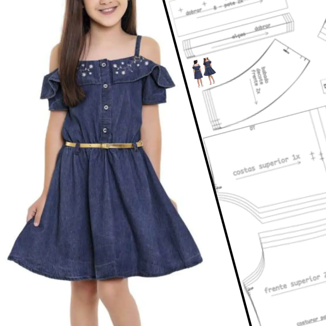 Molde Vestido Ciganinha Jeans (6 aos 12 anos) - Imagem 1