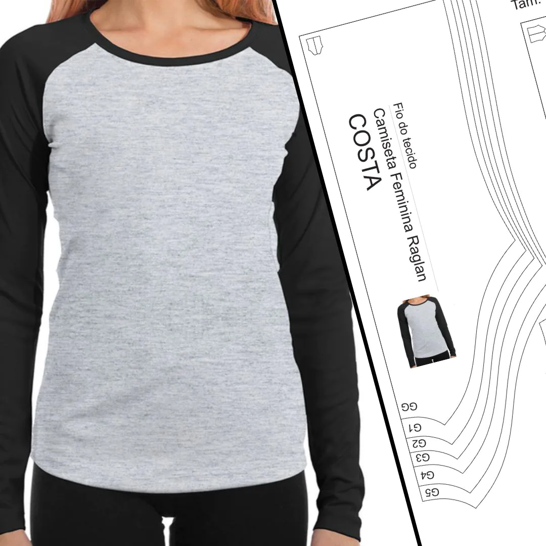 Molde Baby Look Raglan Manga Longa (PP ao G5) - Imagem 1