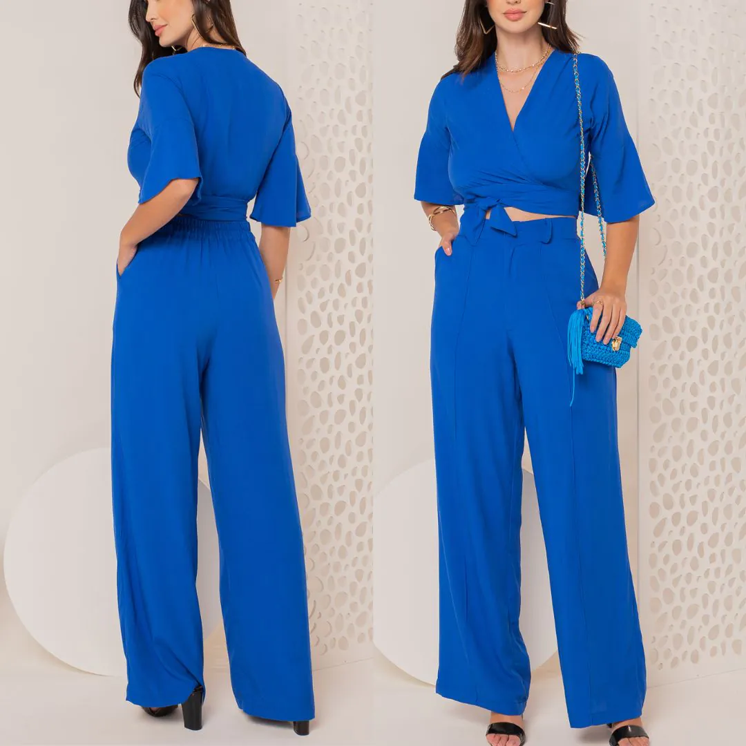 Molde Conjuntinho Blusa com amarração e Calça com Bolso (P ao GG) - Imagem 1
