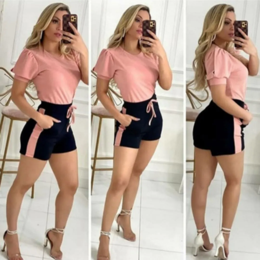 Molde Conjuntinho Blusa detalhe na Manga + Short Recorte Lateral com Bolso (P ao GG) - Imagem 1