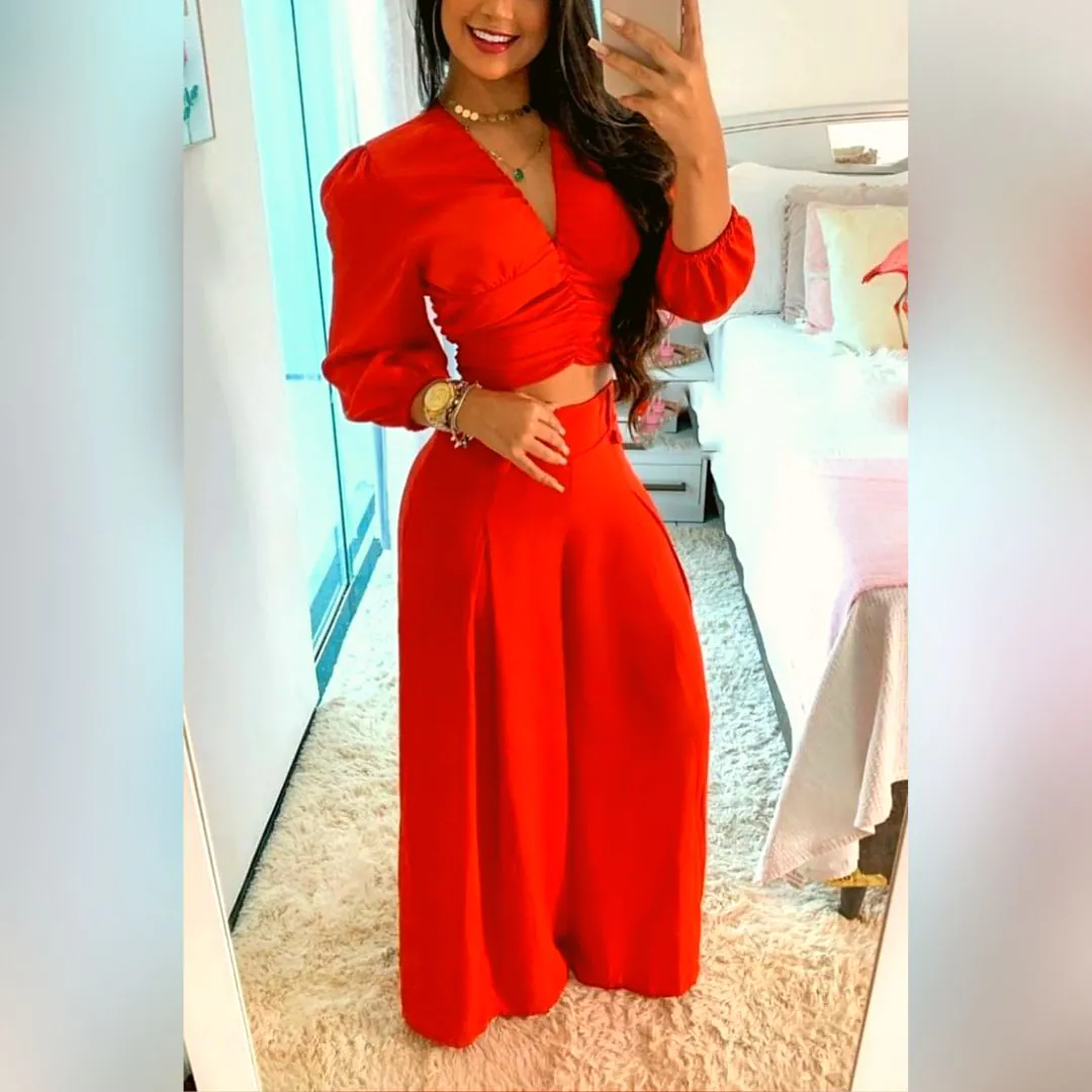 Molde Conjuntinho Blusinha Manga Longa + Calça Pantalona (P ao GG) - Imagem 1