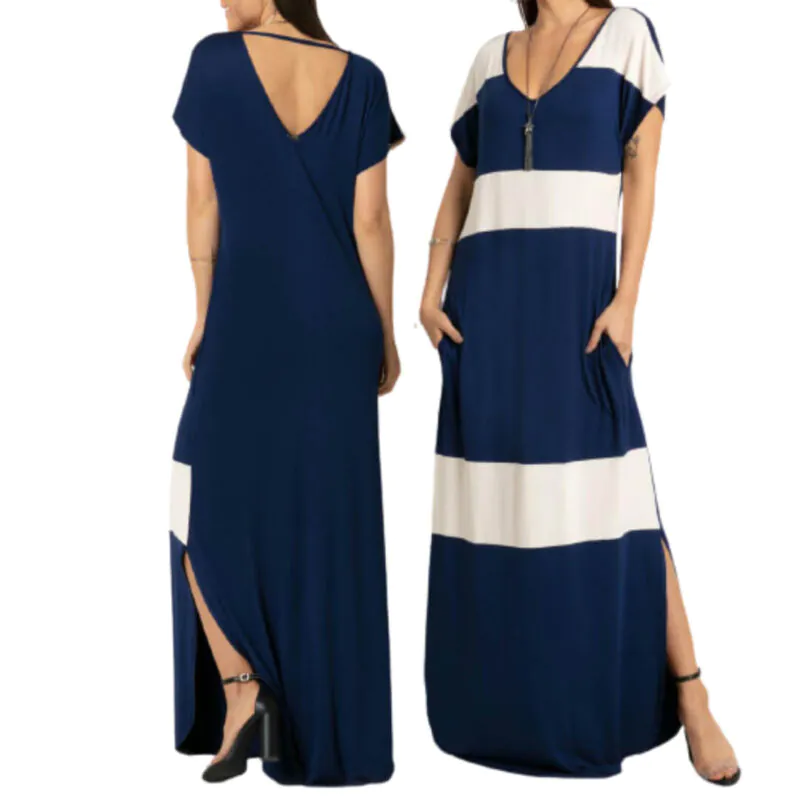 Molde Vestido Longo Soltinho Listrado Com Fenda (36 ao 50)