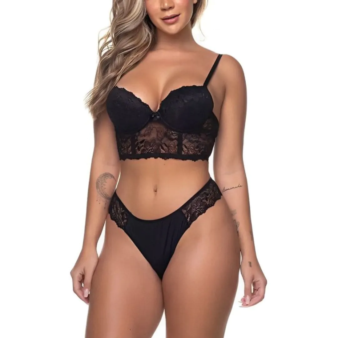 Molde Lingerie Cropped Renda Sutiã Calcinha Fio Dental Duplo (38 ao 46) - Imagem 1