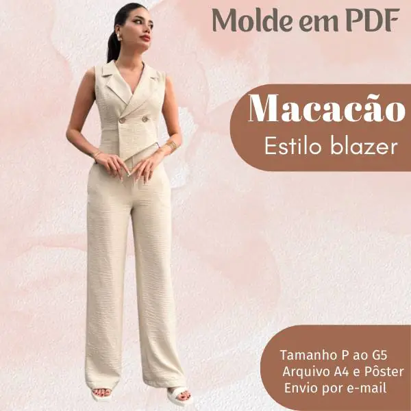 MOLDE EM PDF MACACÃO ESTILO BLAZER Molde Macacão Estilo Blazer (P ao G5) - Imagem 1