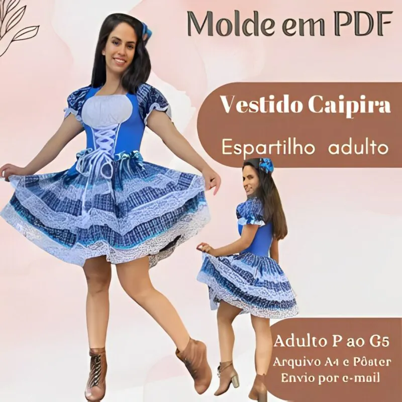 Molde Vestido Caipira Espartilho Adulto (P ao G5)