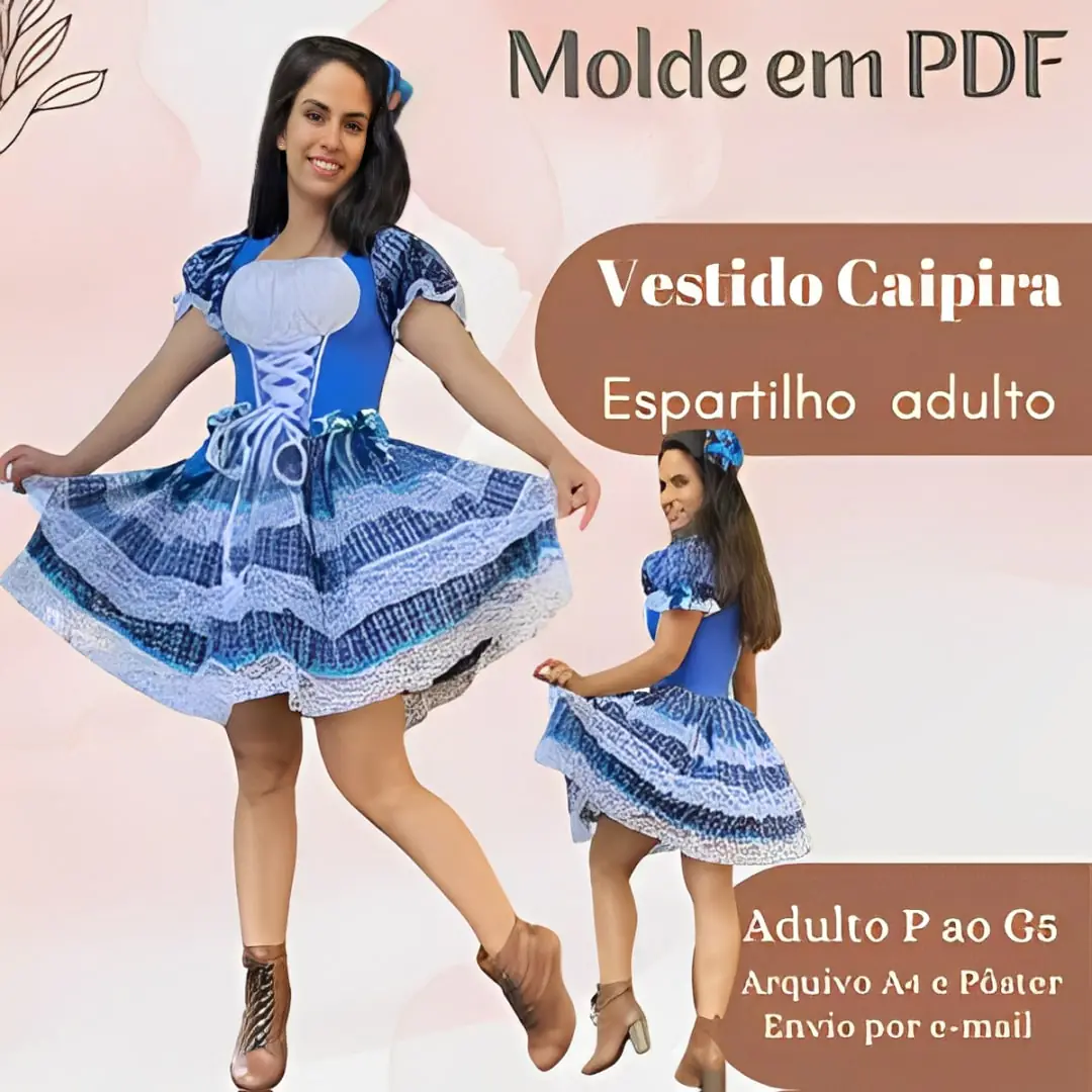Molde Vestido Caipira Espartilho Adulto (P ao G5) - Imagem 1