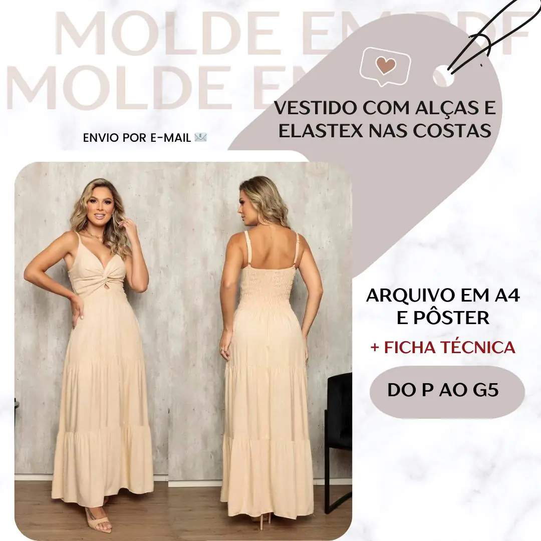 Molde Vestido com Alças e Elastex nas Costas (P ao G5) - Imagem 1