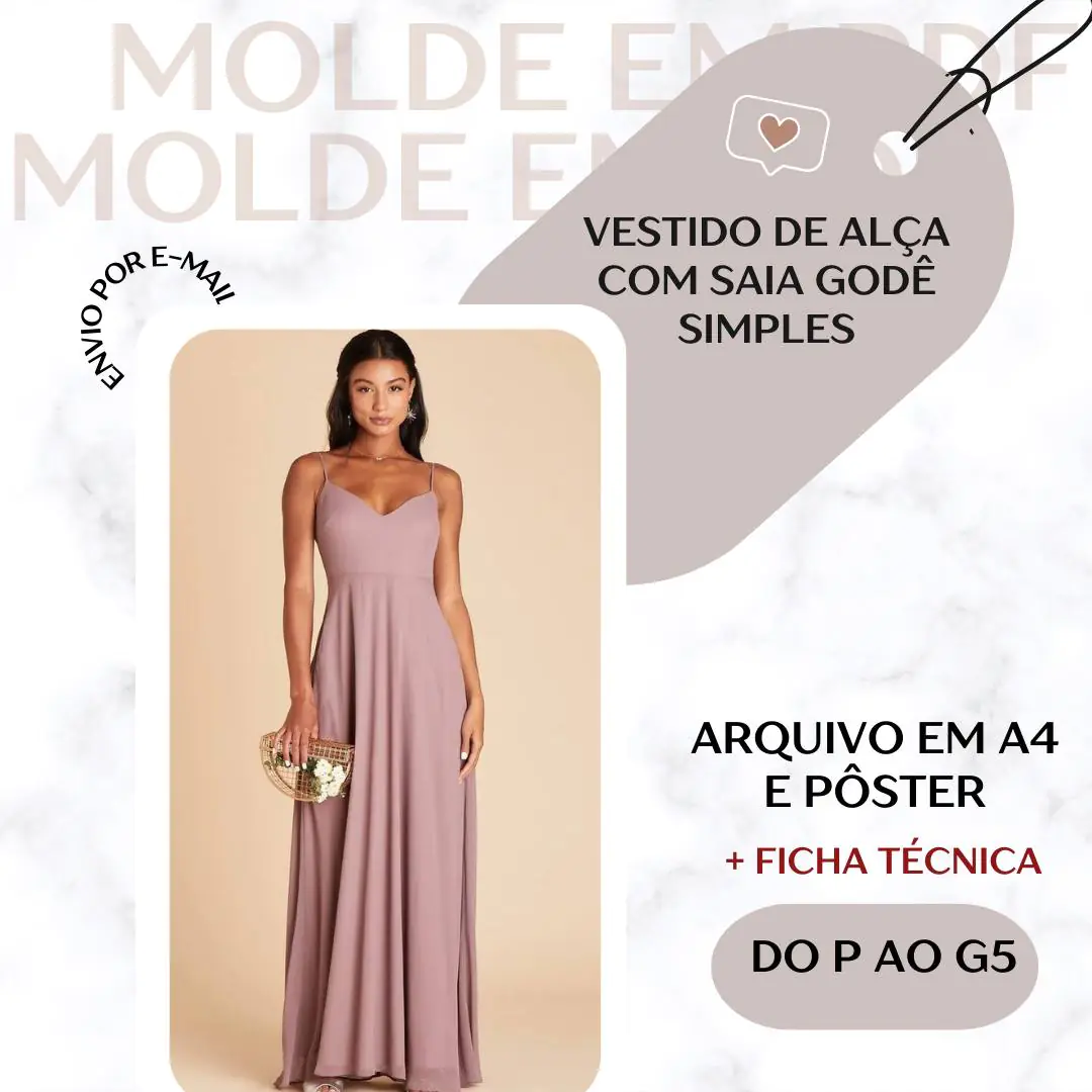 Molde Vestido de Alça com Saia Godê Simples (P ao G5) - Imagem 1