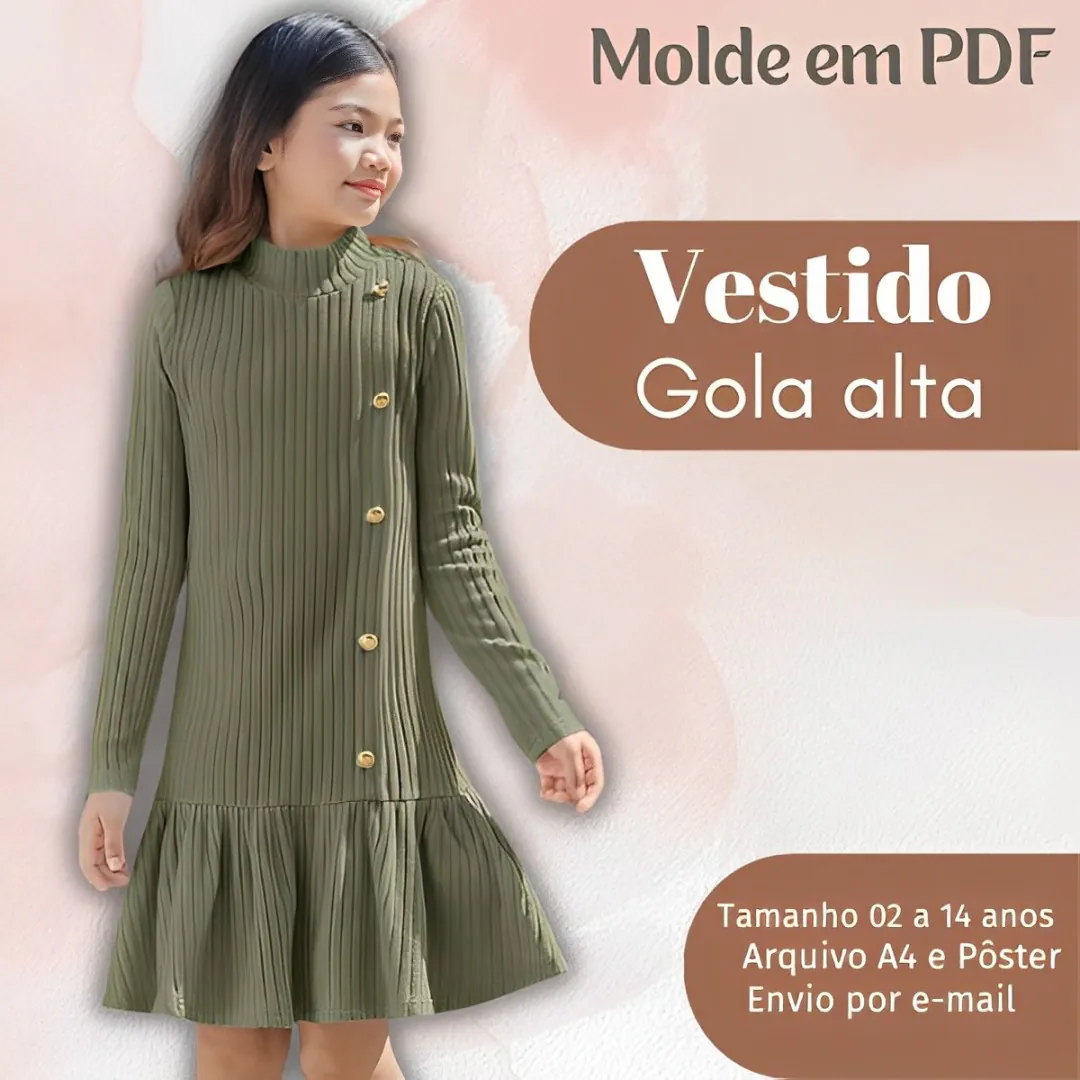Molde Vestido Gola Alta (02 a 14 anos) - Imagem 1