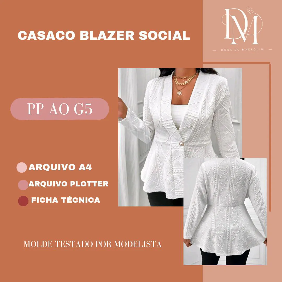 Molde Casaco Blazer Feminino (PP ao G5) - Imagem 1