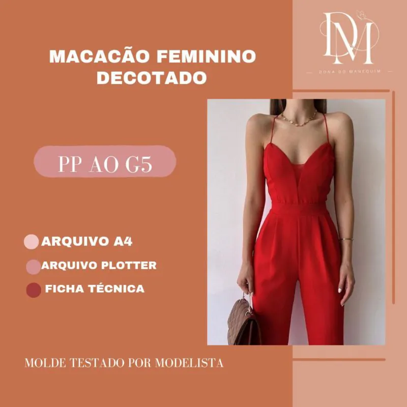 Molde Macacão Feminino Com Decote (PP ao G5)