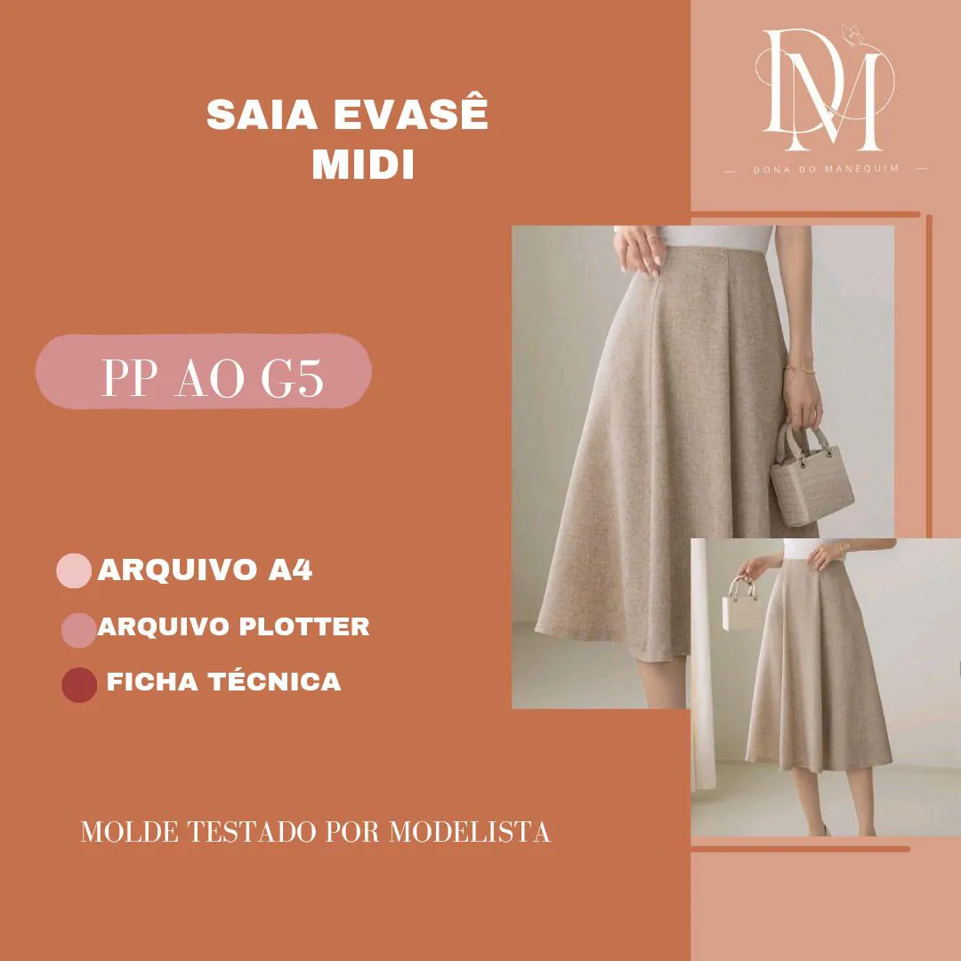 Molde Saia Evasê Midi (PP ao G5) - Imagem 1