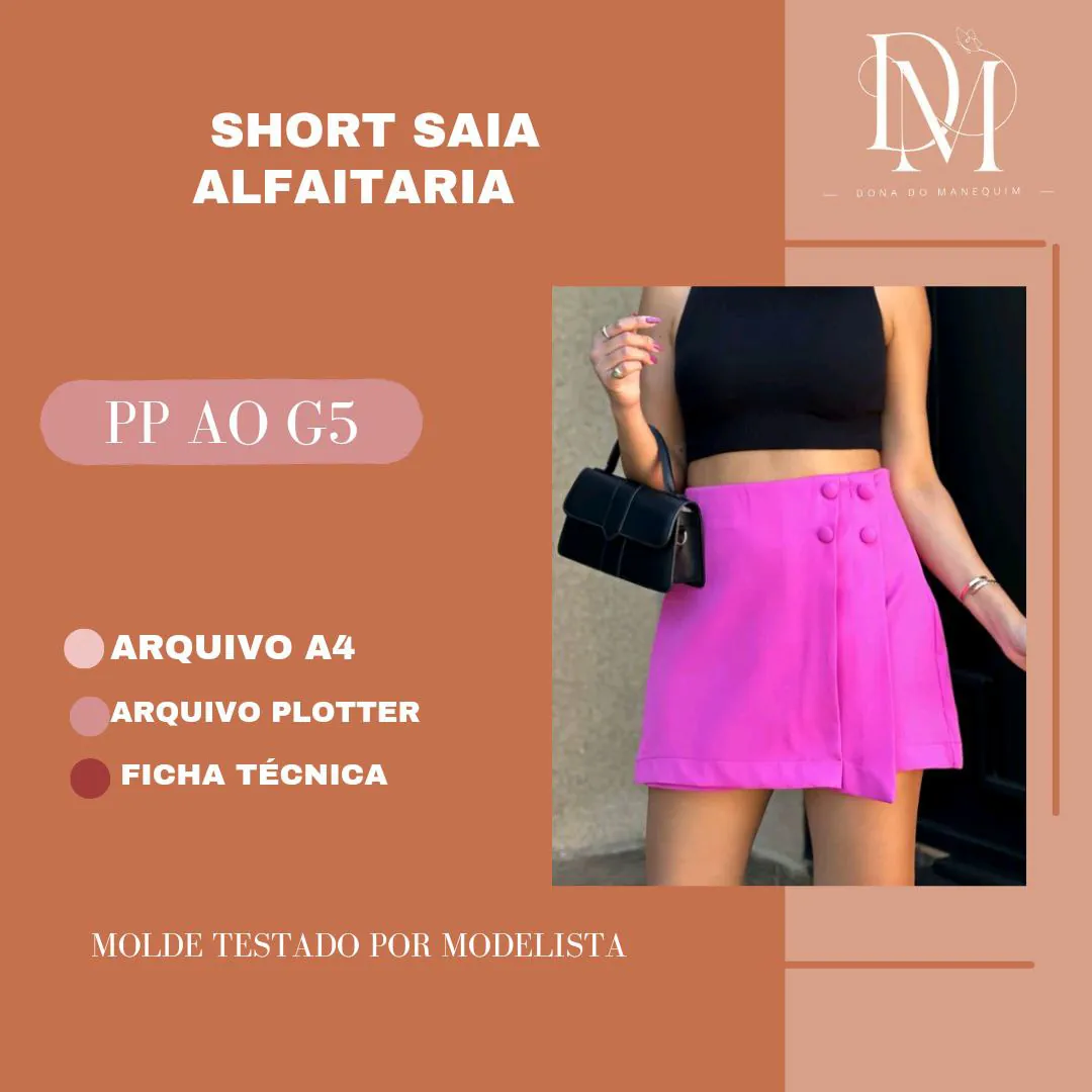 Molde Short Saia Em Alfaitaria (PP ao G5) - Imagem 1