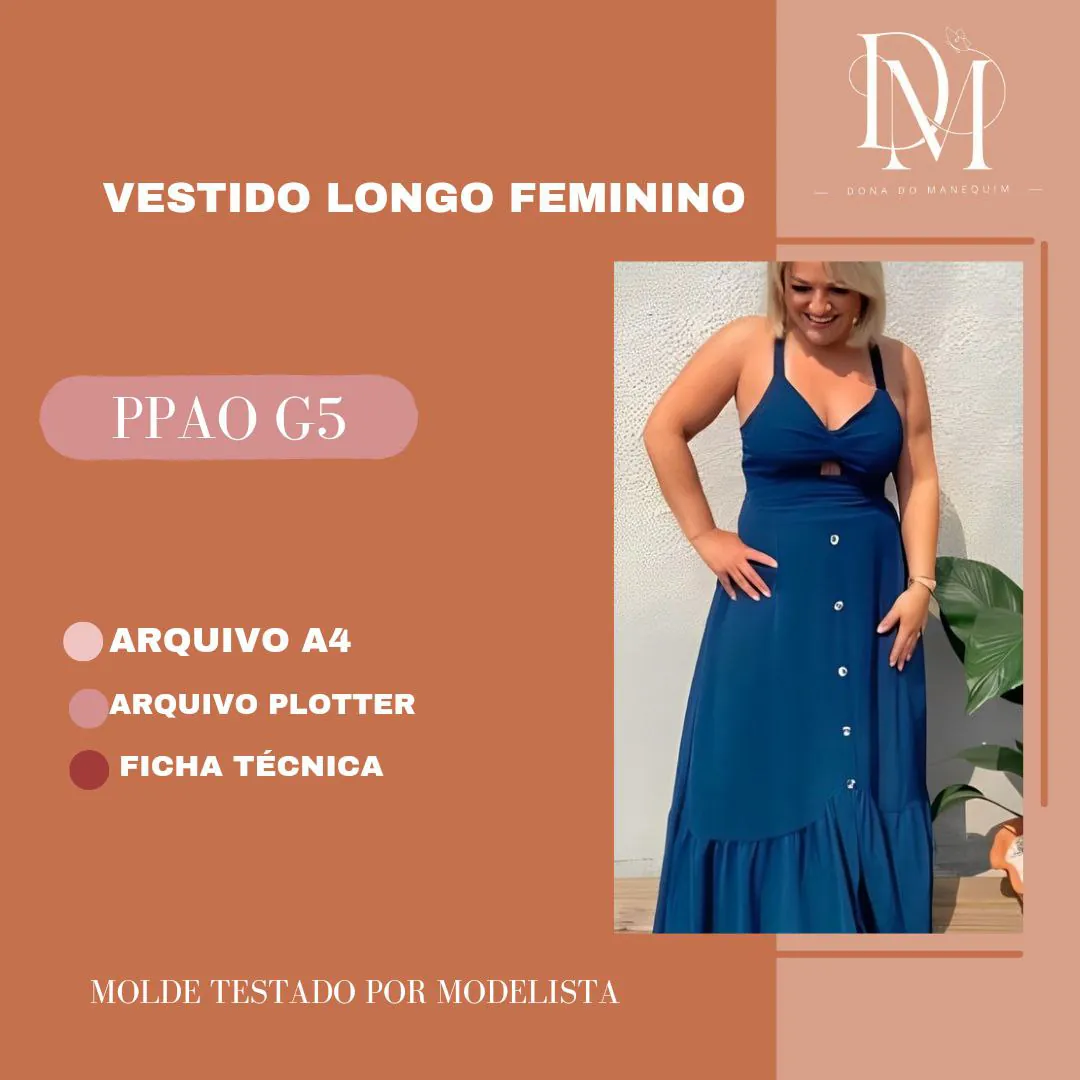 Molde Vestido Longo Feminino (PP ao G5) - Imagem 1