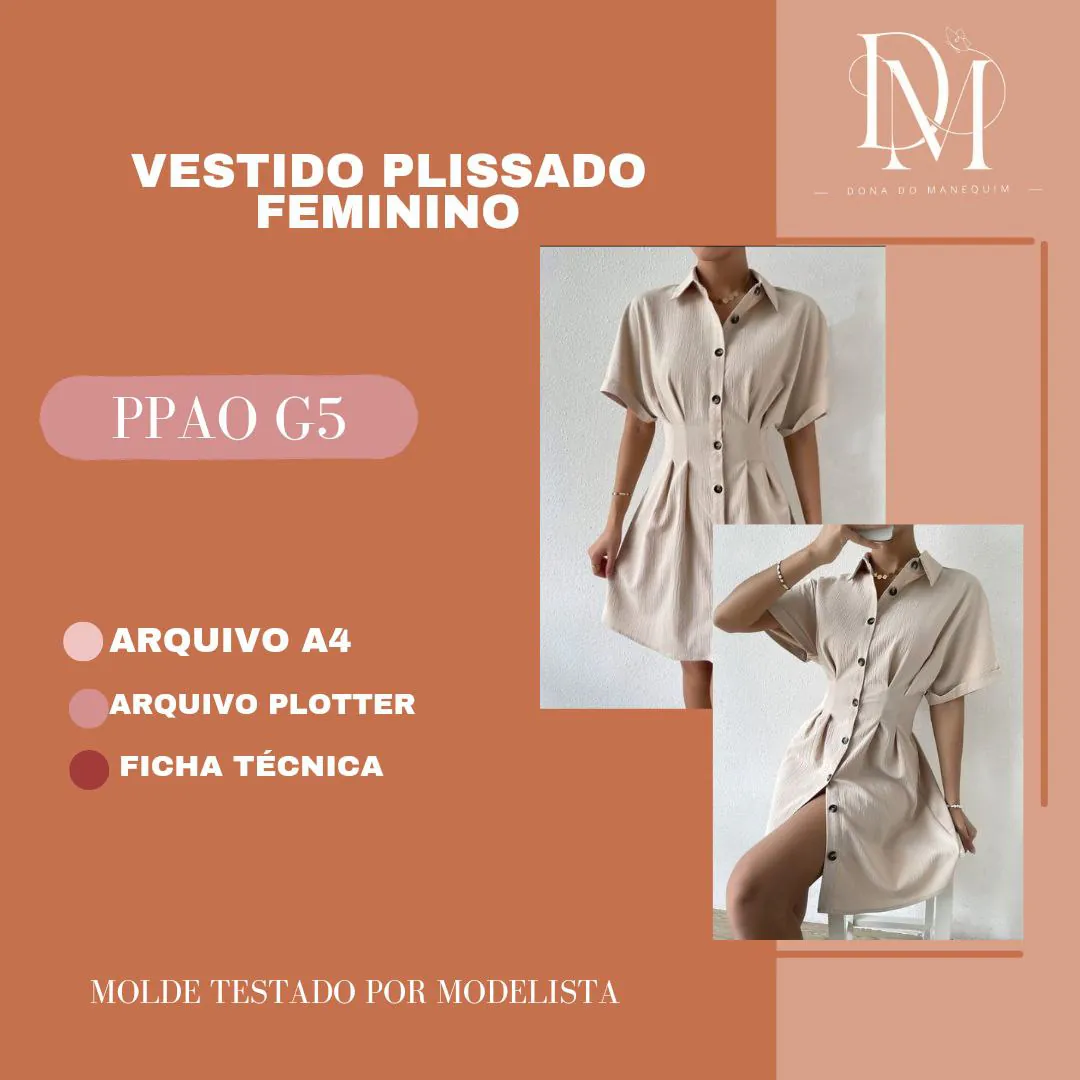 Molde Vestido Plissado Feminino (PP ao G5) - Imagem 1