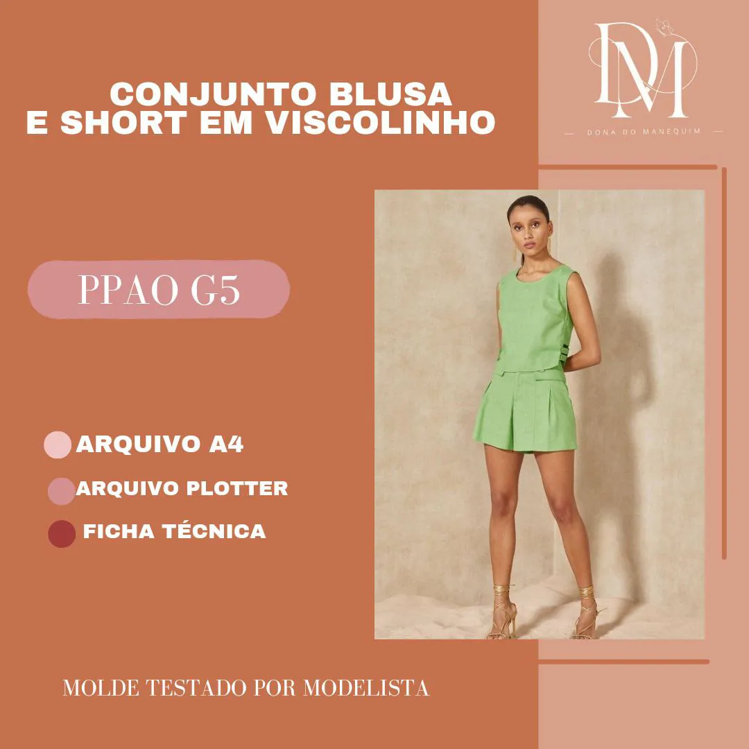 Molde Conjunto Blusa e Short em Viscolinho (PP ao G5) - Imagem 1