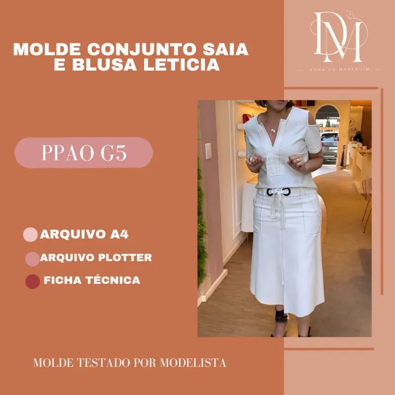 Molde Conjunto Saia e Blusa Léticia (PP ao G5)