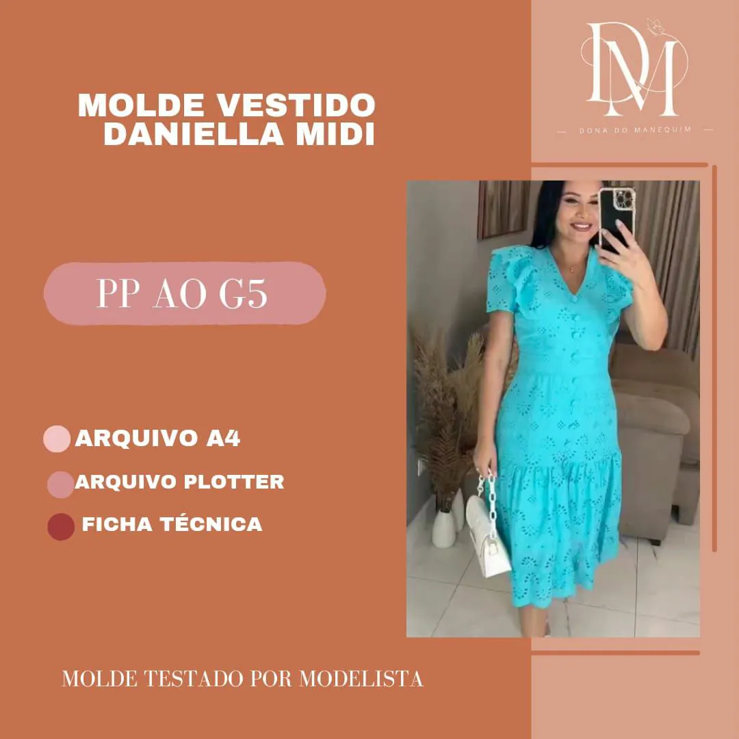 Molde Vestido Daniella Midi (PP ao G5) - Imagem 1