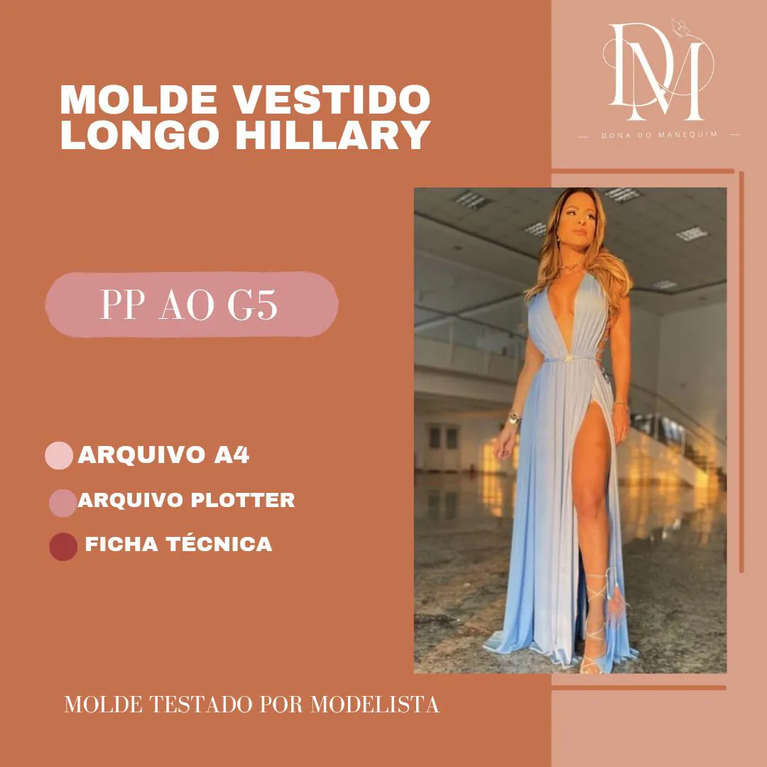 Molde Vestido Longo Hillary (PP ao G5) - Imagem 1
