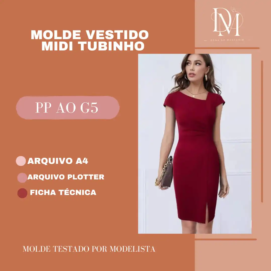 Molde Vestido Midi Tubinho (PP ao G5) - Imagem 1