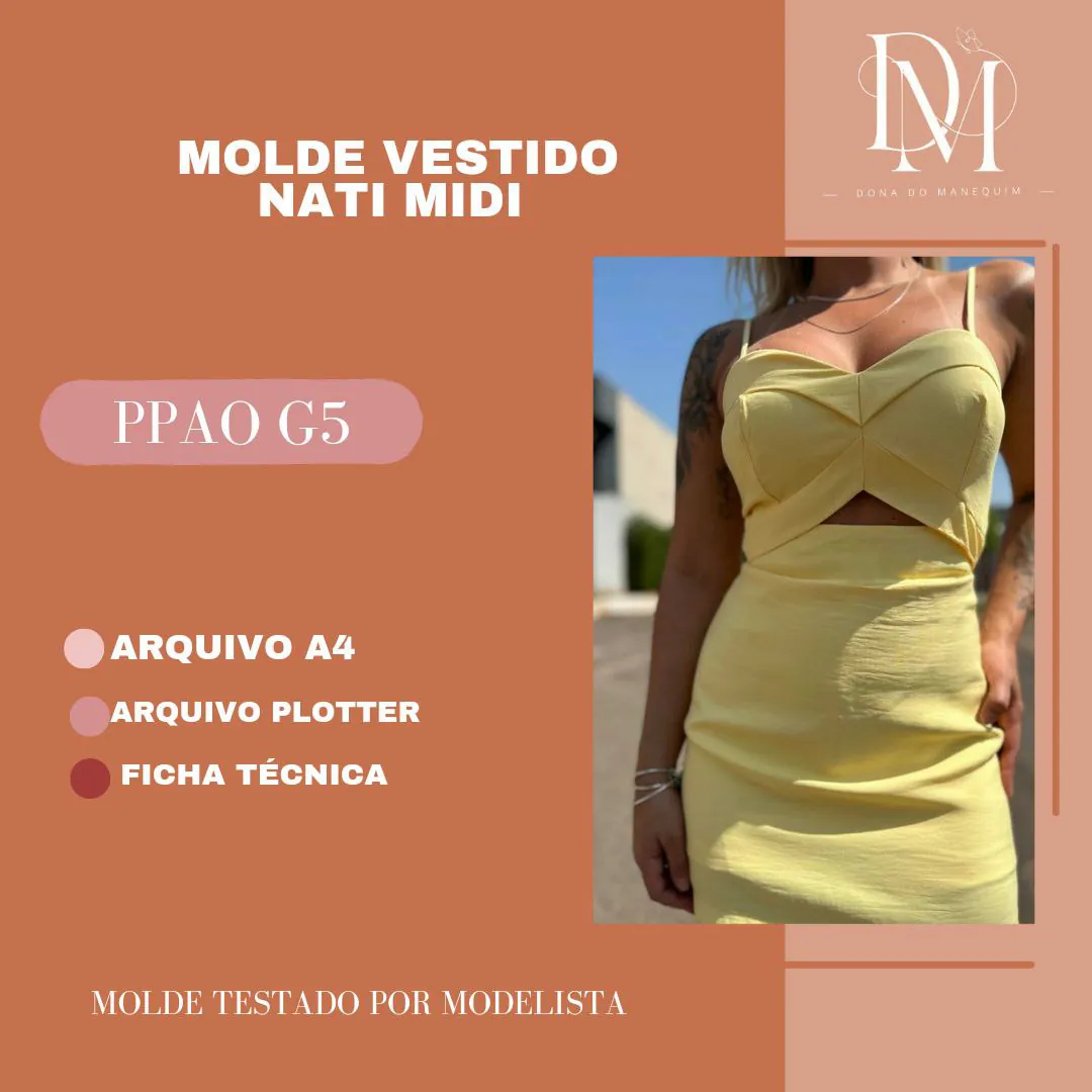 Molde Vestido Nati Midi (PP ao G5) - Imagem 1