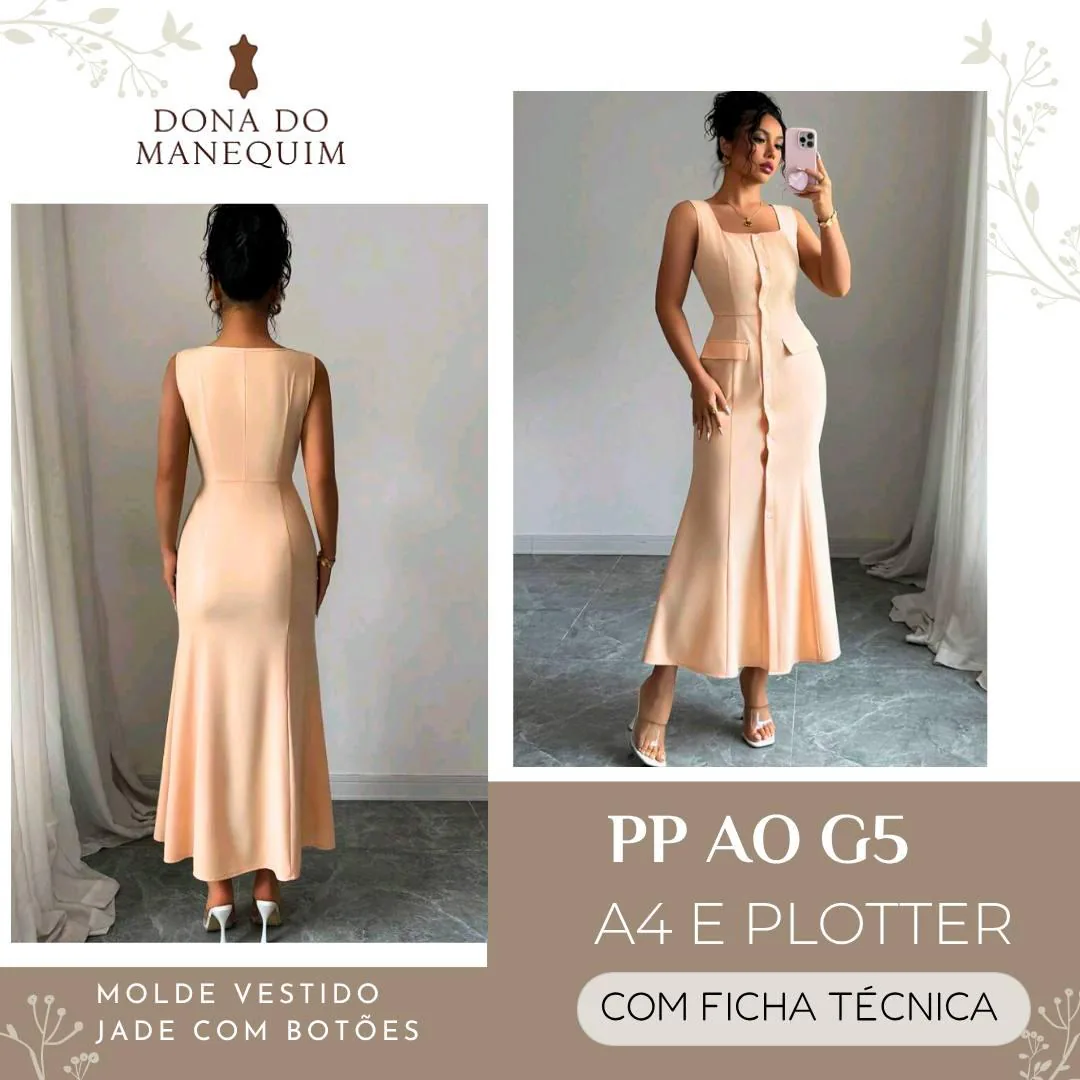 MOLDE VESTIDO JADE COM BOTÕES - Imagem 1