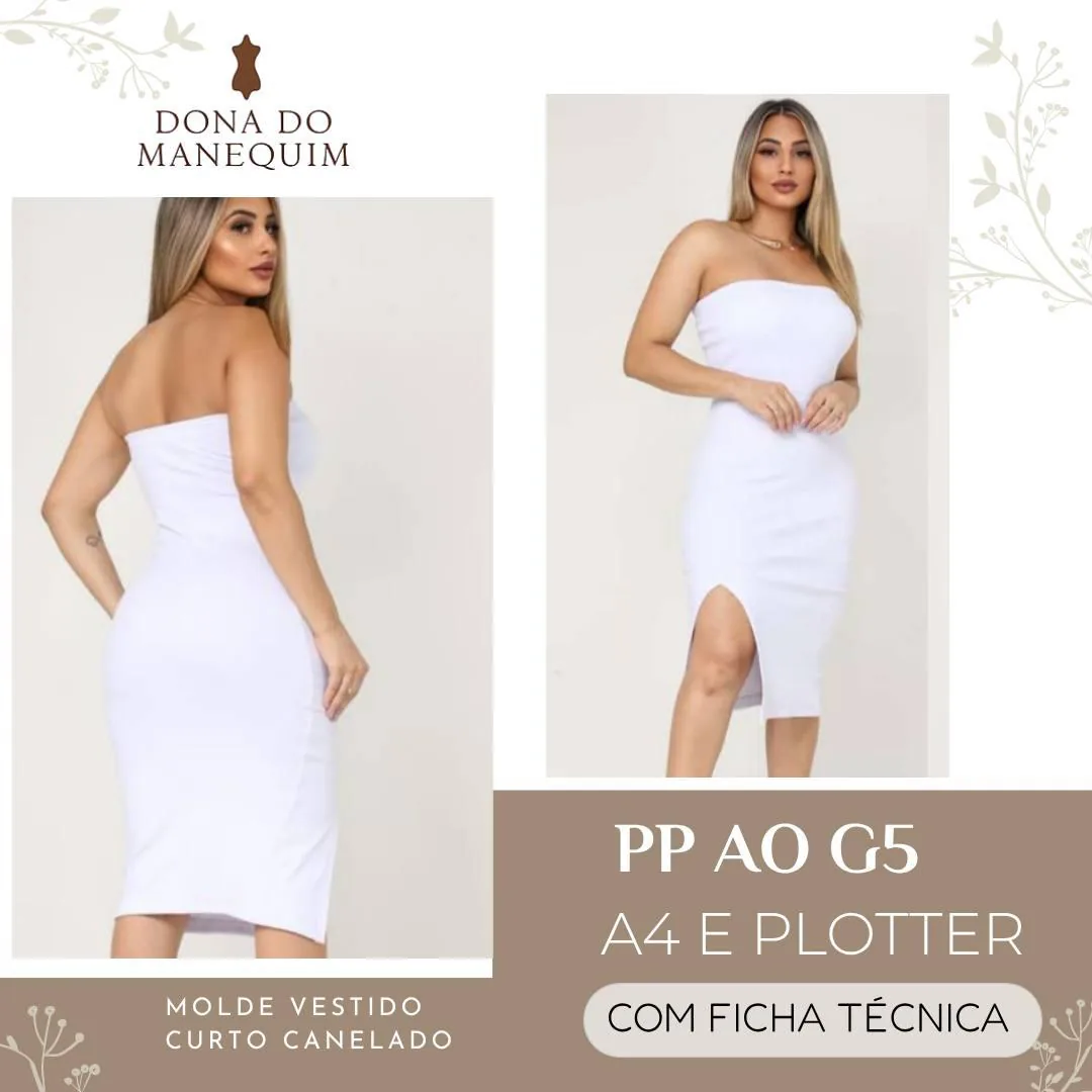 MOLDE VESTIDO CURTO CANELADO - Imagem 1